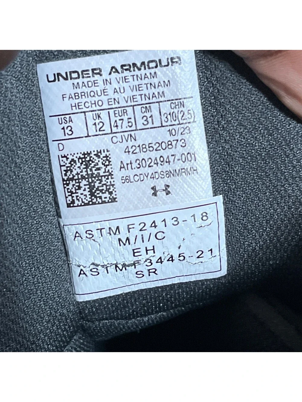 Under Armour wear toebox